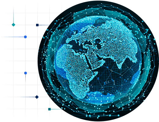 Photo illustration of globe with data nodes